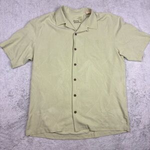 Tommy Bahama Silk Camp Shirt Light Green Short Sleeve Button Down Leaf Print L‎